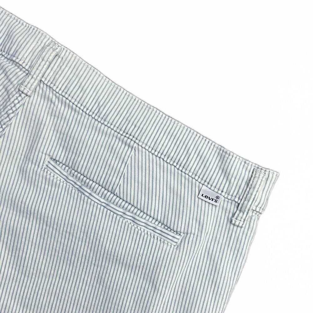Levi's White Blue Cuffed Railroad Stripe‎ Shorts Stretch Cotton Women's Size 32 - Picture 7 of 7